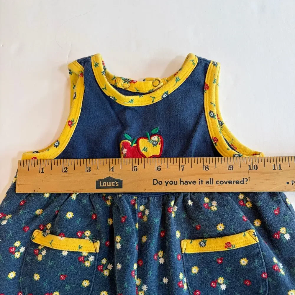 VTG 90s 1998 Gymboree Country Meadows Apples Blue & Yellow Shortalls Romper
